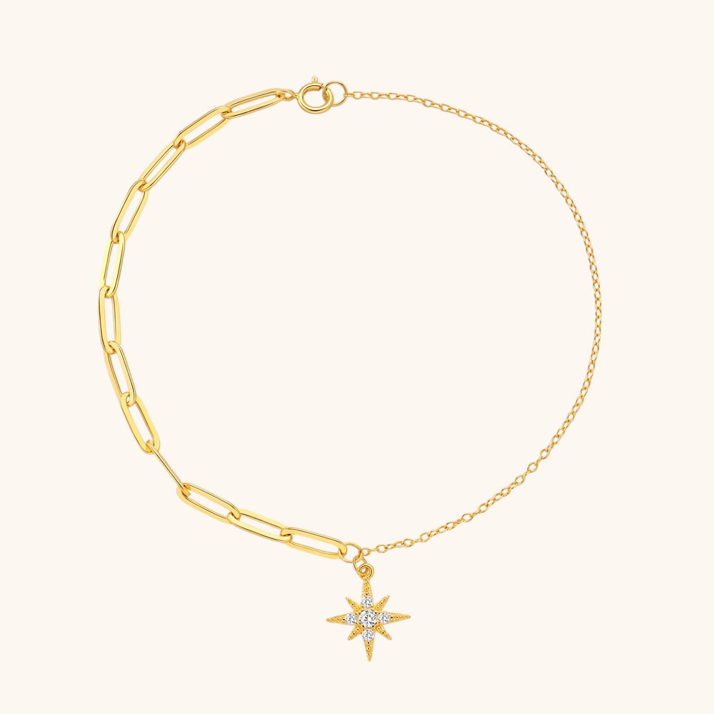 Paperclip Chain Bracelet with Zircon Star Pendant