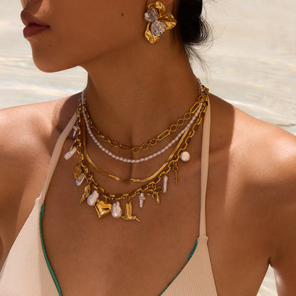 Ocean Heart Pearl Charm Necklace