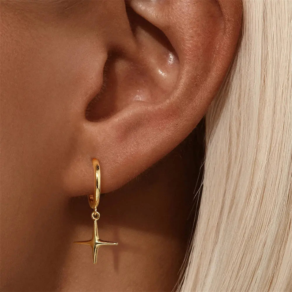 Boucles d'oreilles créoles en argent sterling 925 avec croix