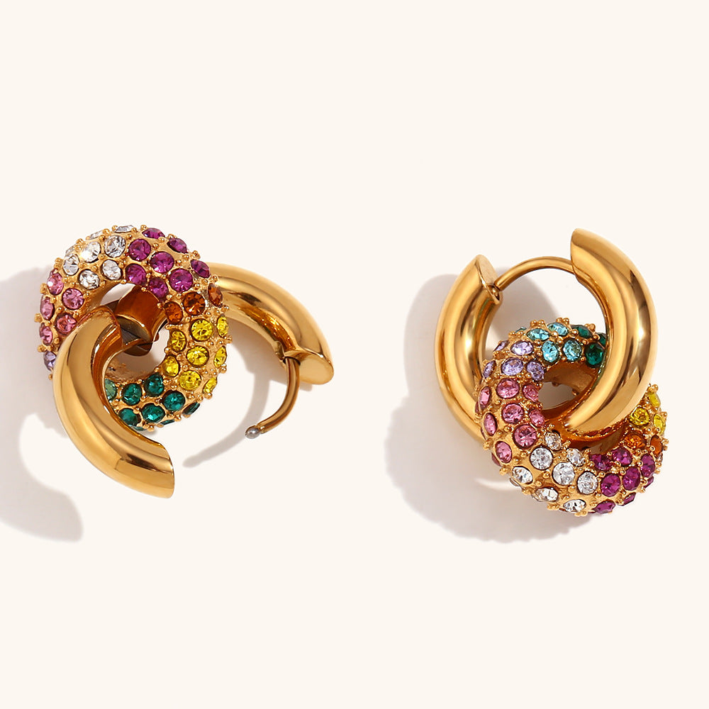 Rainbow Pave Hoop Earrings