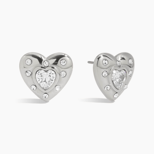 Crystal Heartburst Stud Earrings - Silver