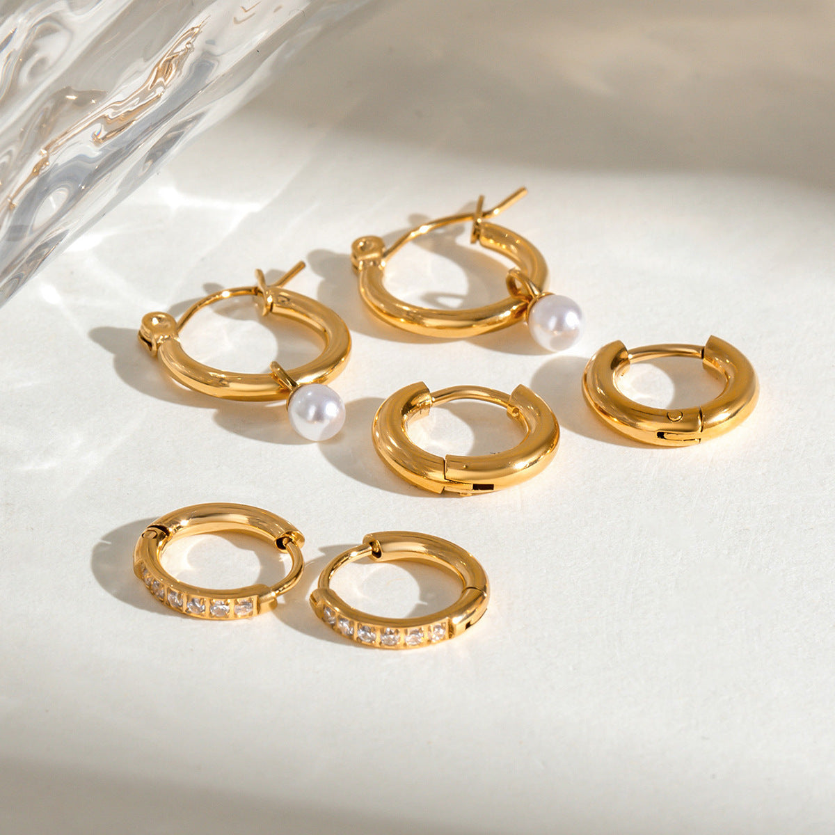 Dawn Whisper – Pearl Hoop Trio Earring Set