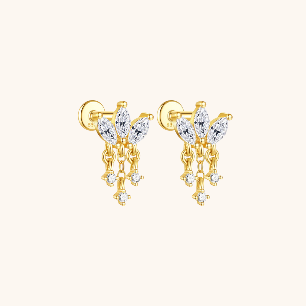 Triple Marquise Zirconia Drop Stud Earrings