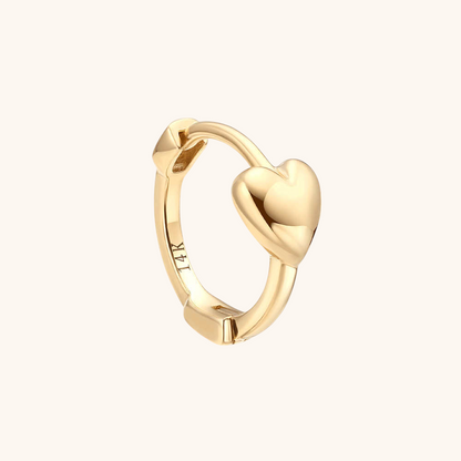 (Single) 14K Solid Gold Heart-shaped Hoop Earring