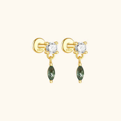 Moss Agate & Zirconia Dangle Earrings
