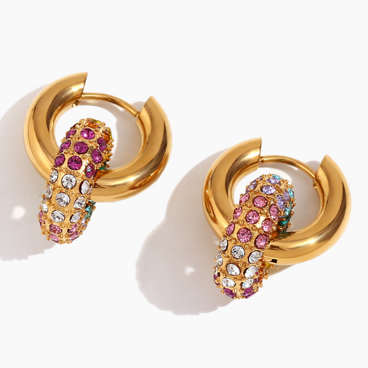Rainbow Pave Hoop Earrings