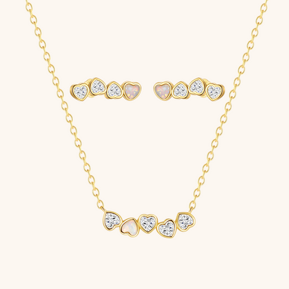 Heart Opal & Zirconia Earrings and Necklace Set