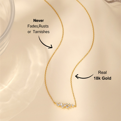 Close-up of the 925 Sterling Silver Geometric Zirconia Dainty Clavicle Necklace on a soft, minimalist background, highlighting its modern design and zircon details.