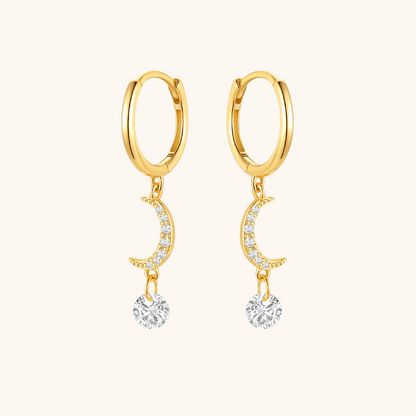 Crescent Moon Crystal Hoop Earrings