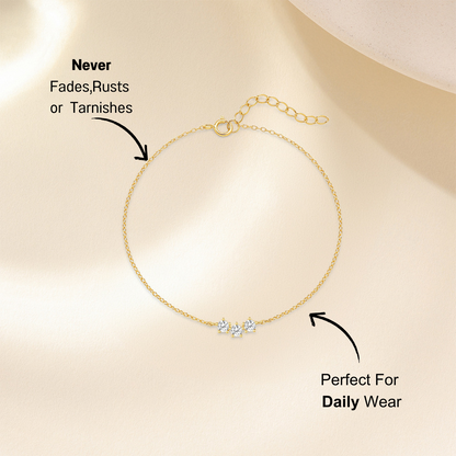 Close-up of a 925 sterling silver bracelet with zirconia stones, beautifully displayed on a soft beige background.