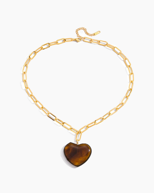 Chunky Brown Heart Pendant Chain Necklace
