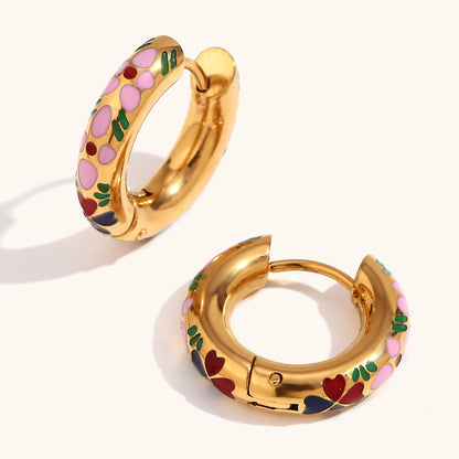 Enchanted Bloom Enamel Hoop Earrings