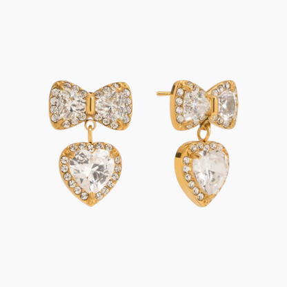 Glitter Bow & Heart Drop Earrings