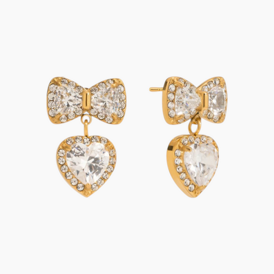 Glitter Bow & Heart Drop Earrings