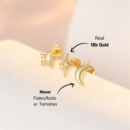 Star and Moon Stud Earrings Set