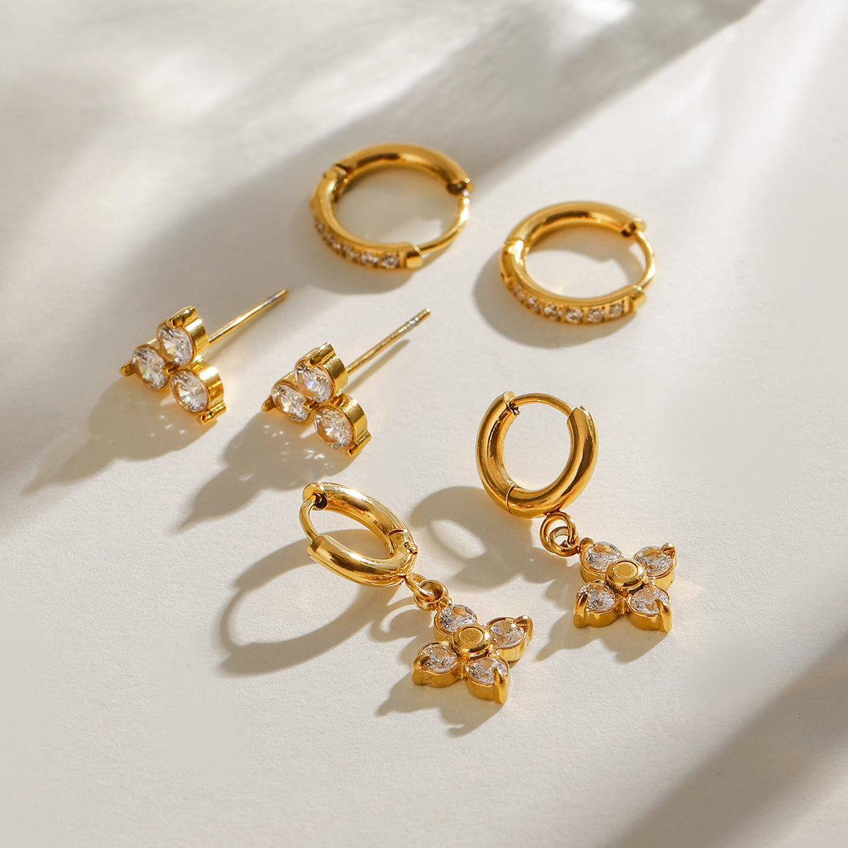 Lustre Whisper – Zirconia Trio Earring Set