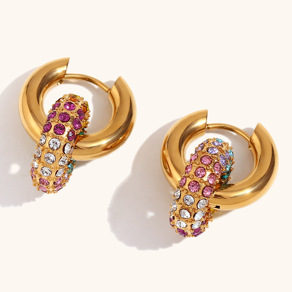 Rainbow Pave Hoop Earrings