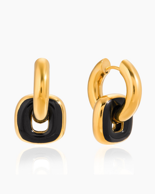 Bold Link Enamel Hoop Earrings – Black