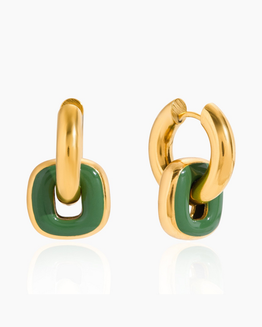 Bold Link Enamel Hoop Earrings – Green
