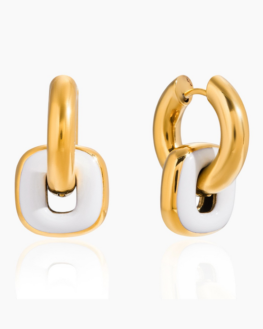 Bold Link Enamel Hoop Earrings – White