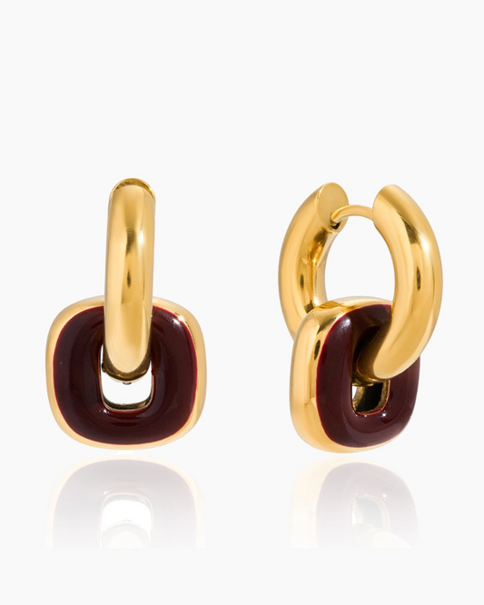 Bold Link Enamel Hoop Earrings – Red