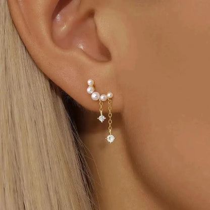 Pearl and Zirconia Dangle Earrings