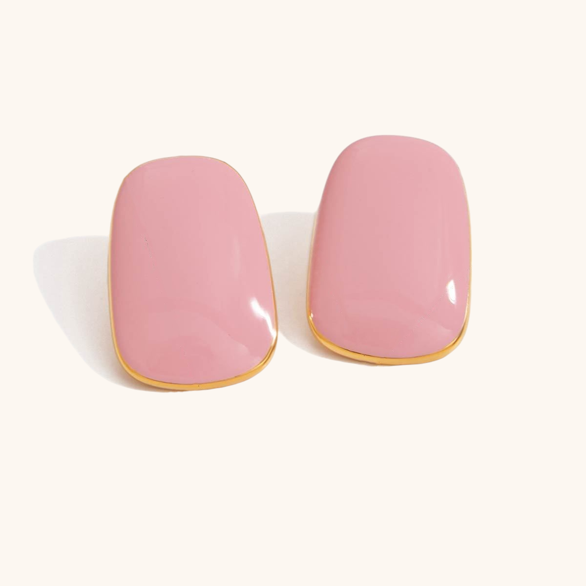 blush pink enamel rectangle earrings with shiny coating