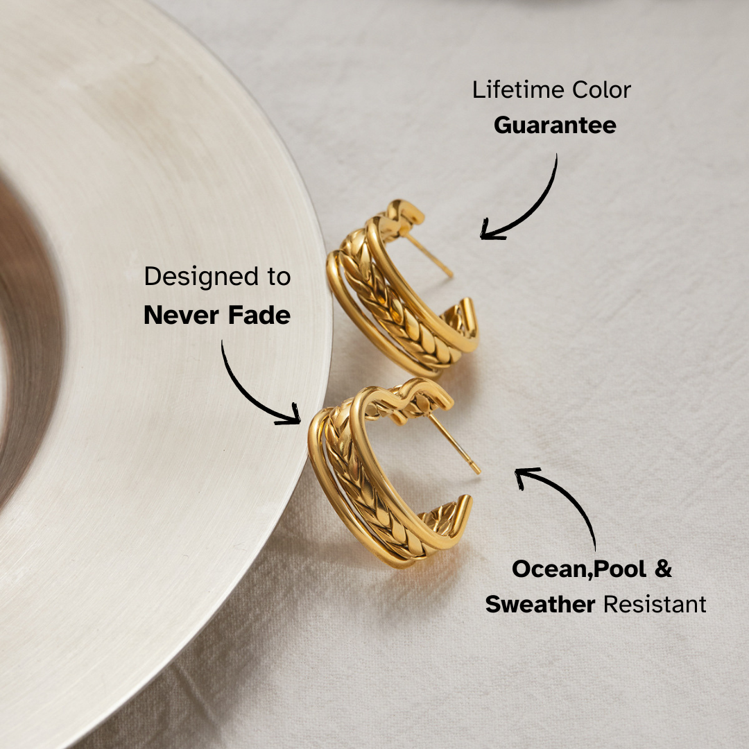 Everyday gold hoop earrings with woven design details
