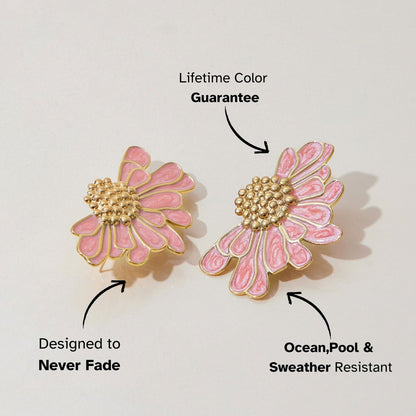 Waterproof pink petal earrings shown with white flower option