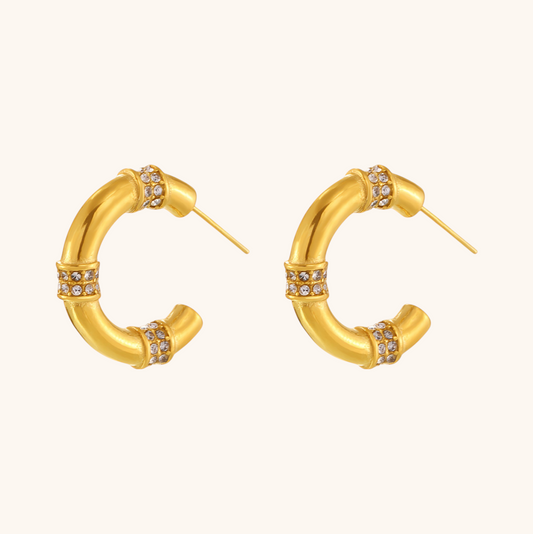 Bamboo Hoop Earrings with Zirconia