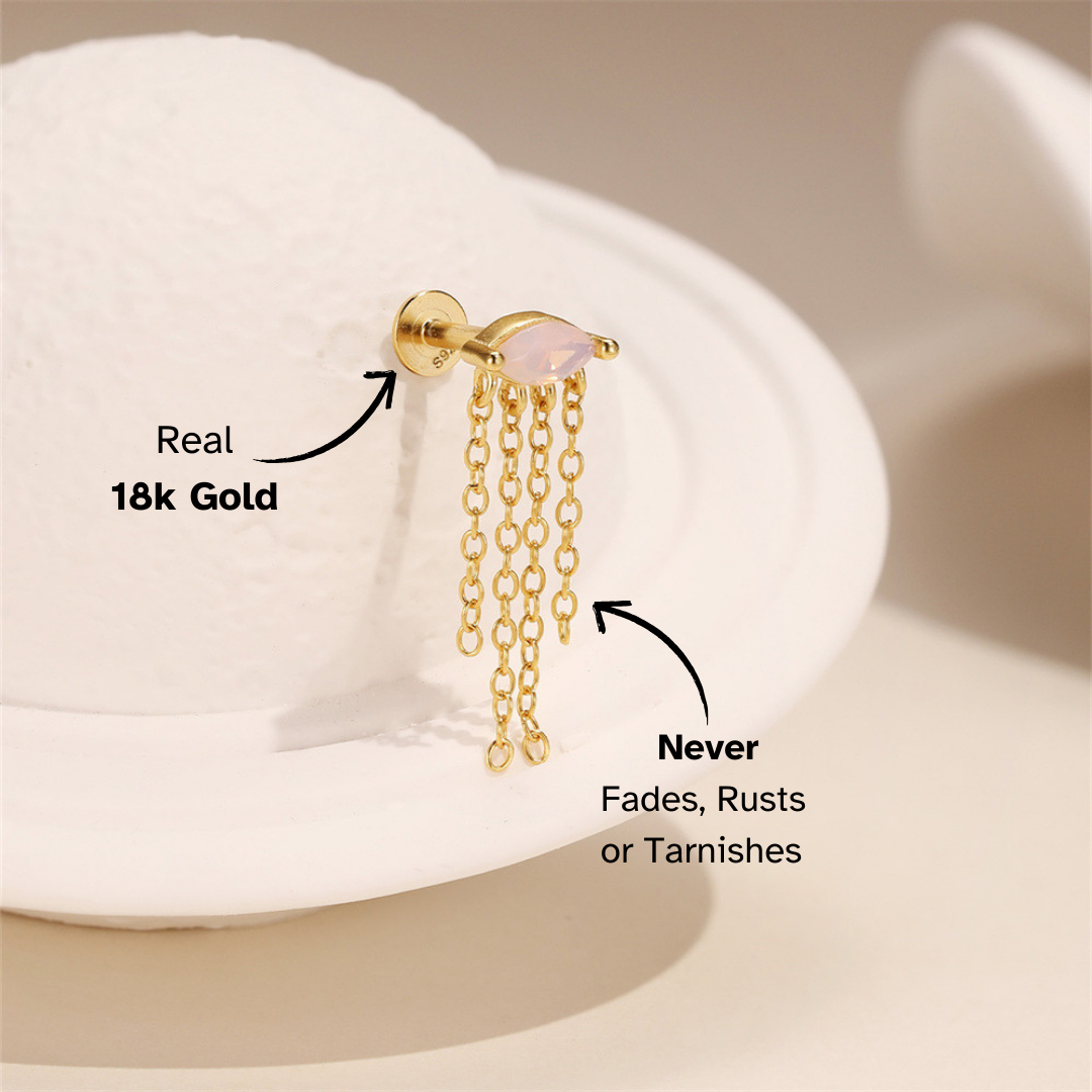S925 Gold Plated Earrings with Opal & Zircon Chain Dangle Design
