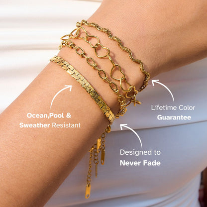 Stylish multi-chain bracelet with heart details, designed for everyday and pool wear