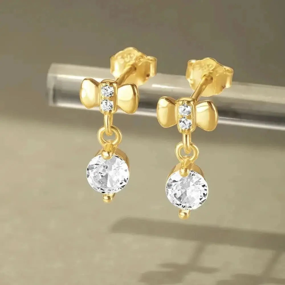 Bow and Zirconia Drop Earrings