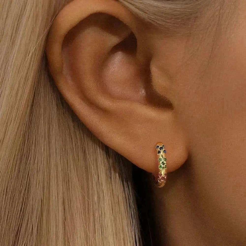 Classic Huggie Hoops with Gold and Pearl Finish