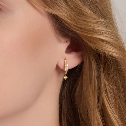 Crescent Moon and Star Pearl Hoop Earrings