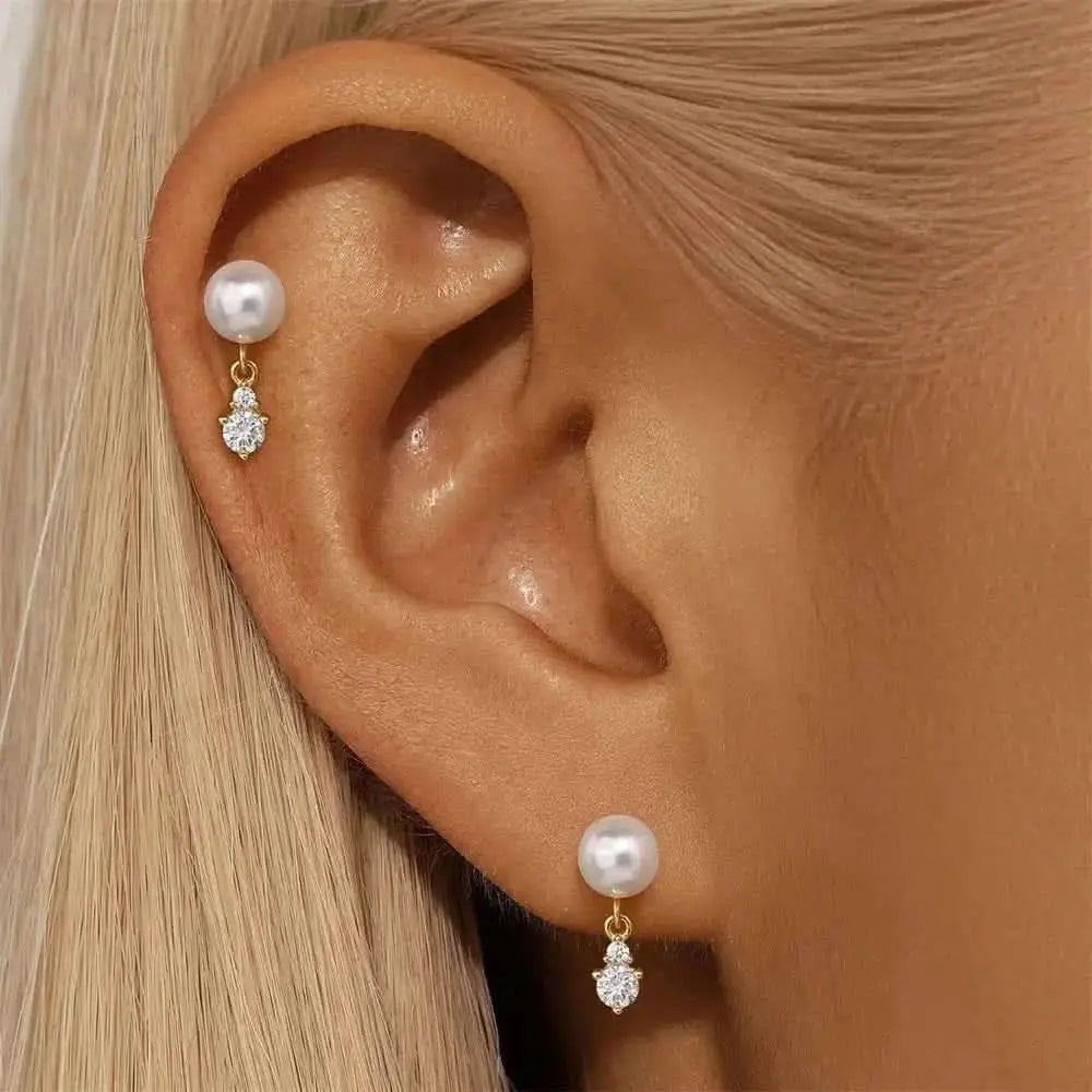 Boucles d'oreilles pendantes en perles et zircones