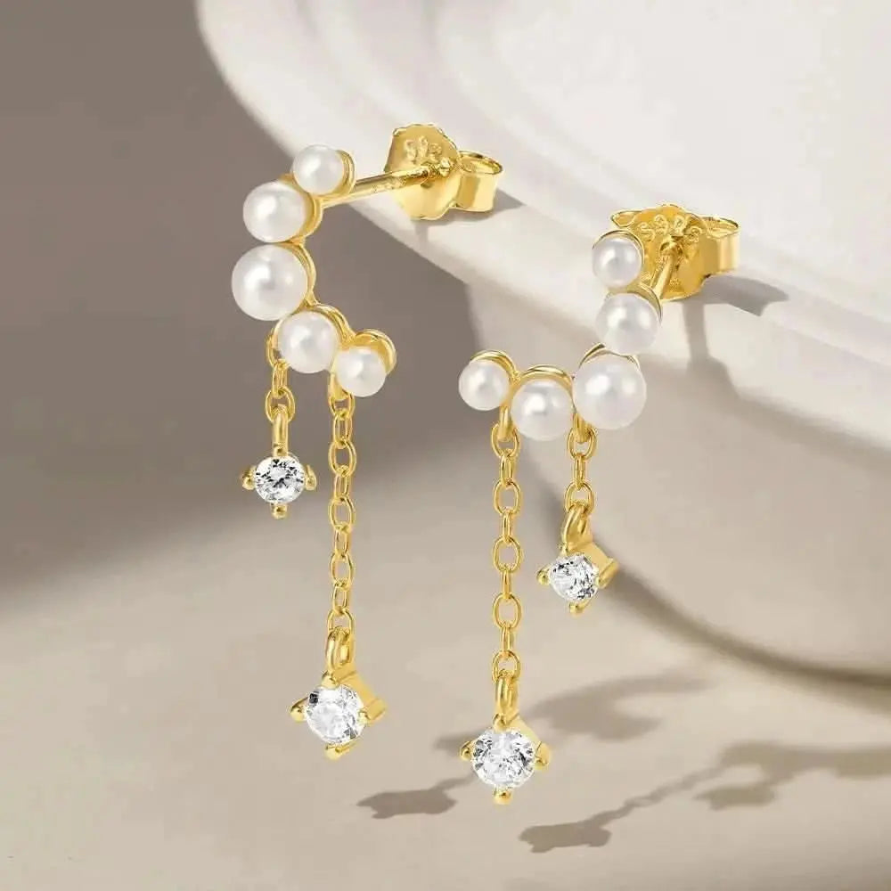 Pendientes colgantes de perlas y circonitas