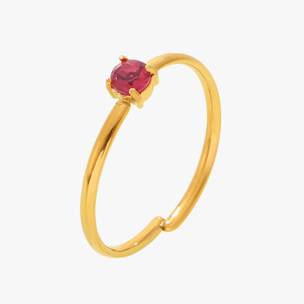Close-up of minimalist adjustable zircon open ring showcasing clear zircon stone.