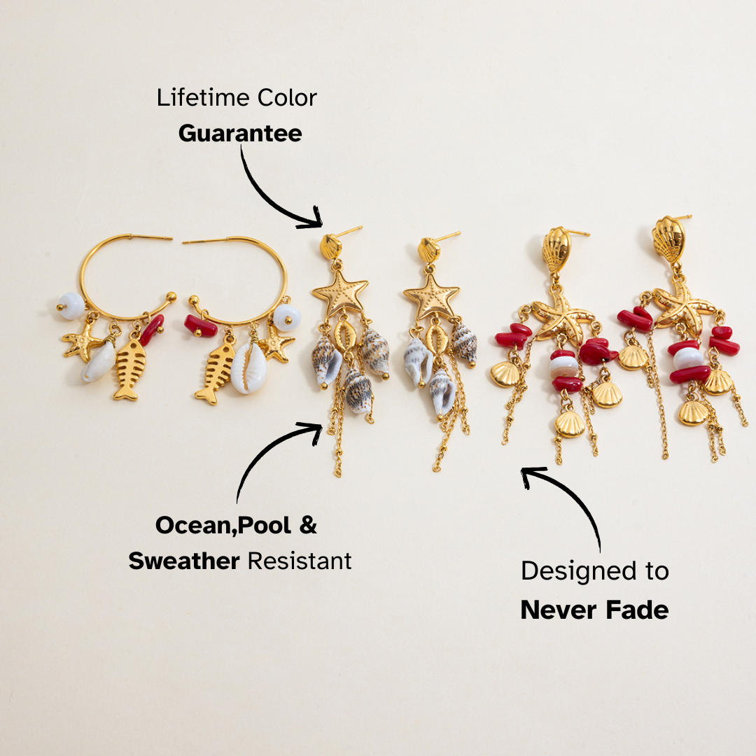 Waterproof ocean charm earrings with lifetime color guarantee