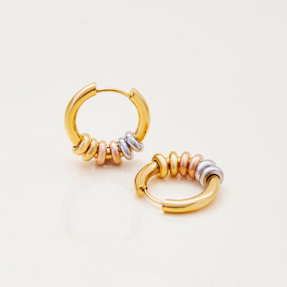 Statement gold hoops with mixed metal beads