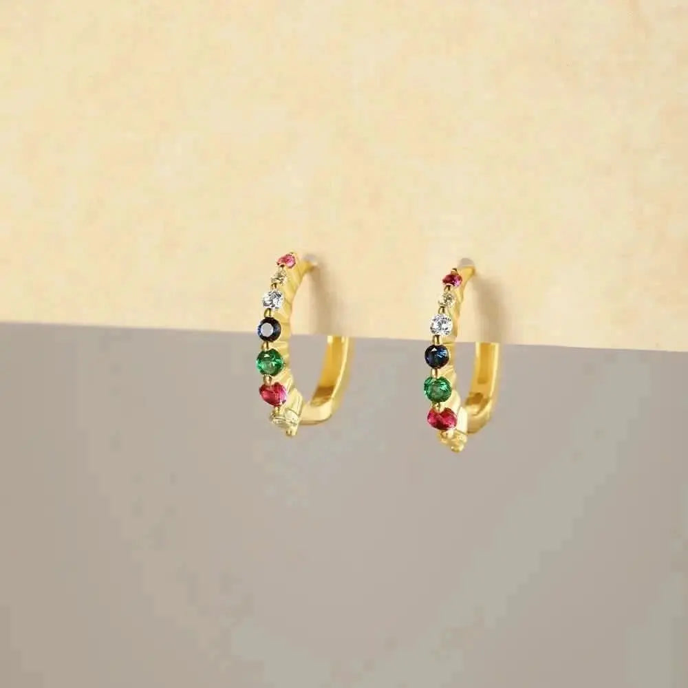 Colorful Crystal Hoop Earrings – Elevate your look with these gold hoop earrings featuring a vibrant mix of gemstones. Perfect for everyday glam with a pop of color.