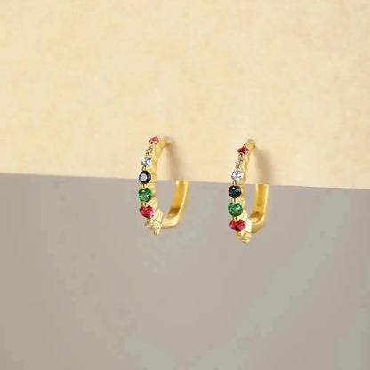 Colorful Crystal Hoop Earrings – Elevate your look with these gold hoop earrings featuring a vibrant mix of gemstones. Perfect for everyday glam with a pop of color.