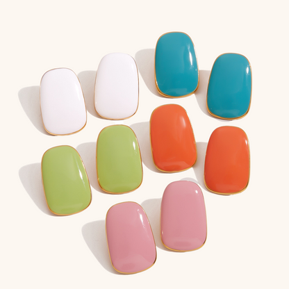 multi-color enamel stud collection with rounded rectangle design