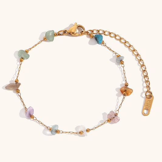 Multi-color natural stone bracelet with gold chain, summer vibes