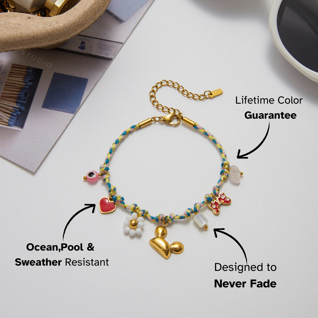Summer layered bracelets with cute beaded and gold charms