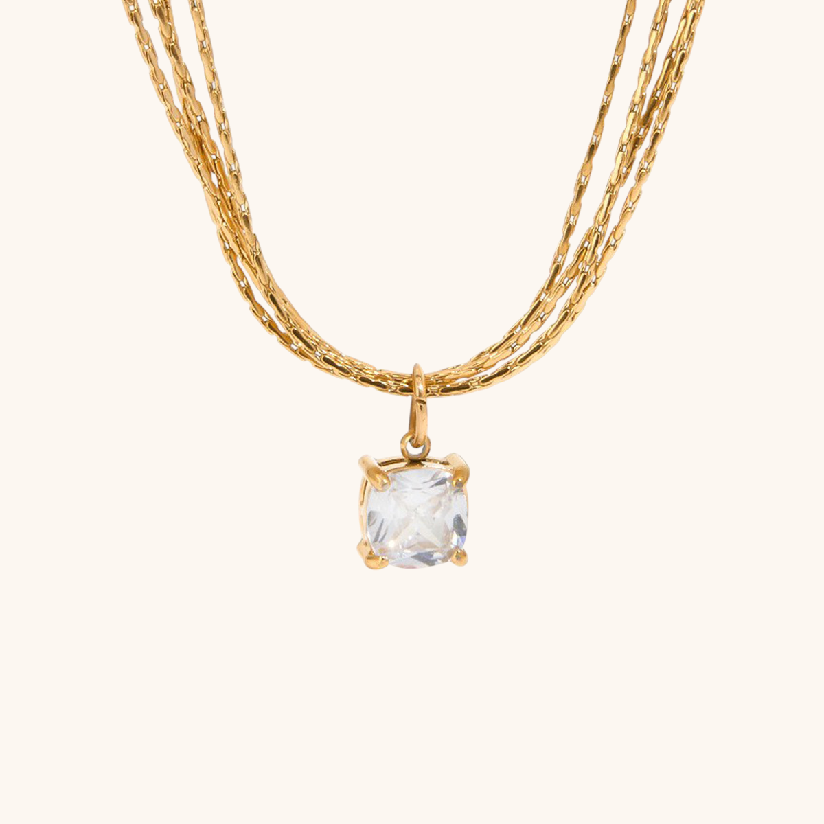 18K gold plated layered necklace with solitaire cubic zirconia
