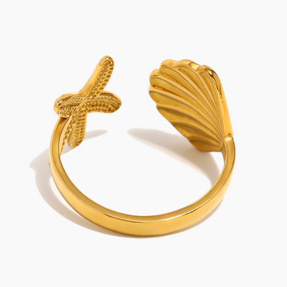 Elegant seaside harmony ring paired with layered ocean jewelry