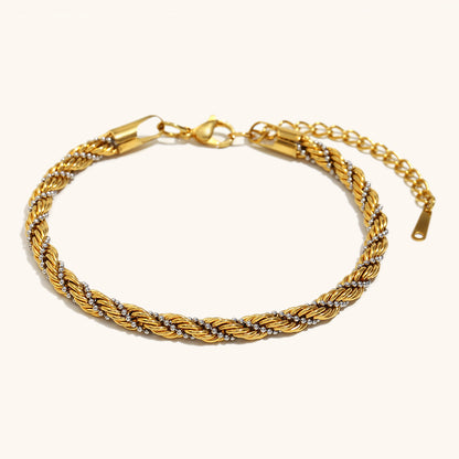 Gold and silver rope twist bracelet close-up