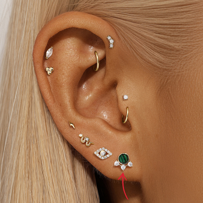 14K gold green gemstone stud earring with zirconia accents