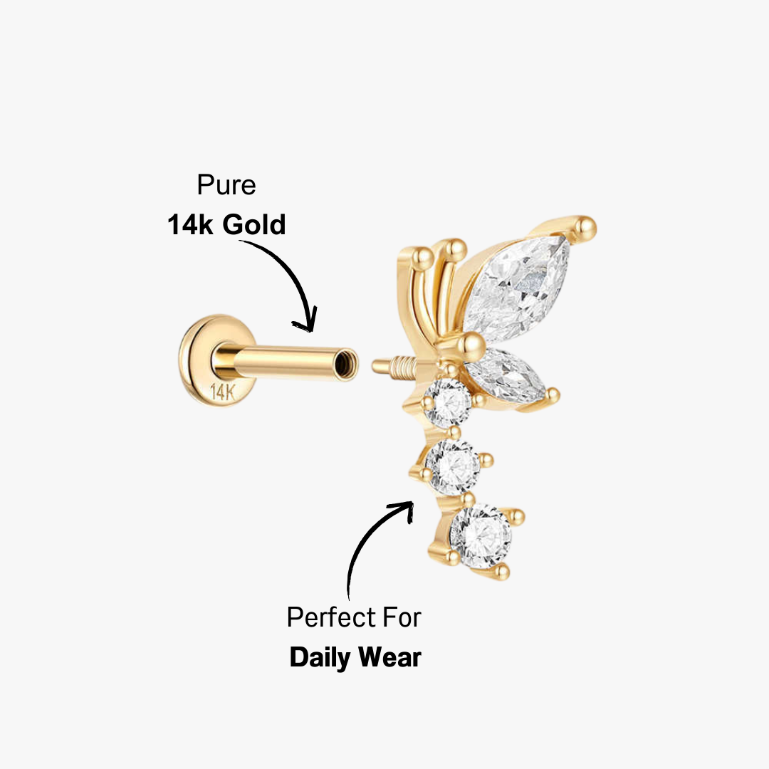 14K gold butterfly earrings featuring high-quality zircon crystals.